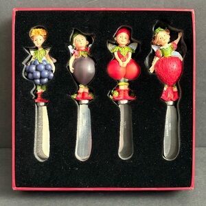 Neiman Marcus Set of 4 Fruit Fairy Appetizer Cheese Knives Butter Spreader